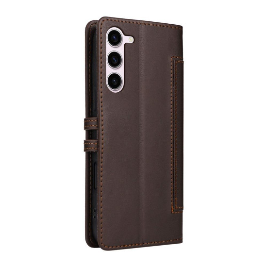 Samsung Galaxy S23+ 5G Stitched Magnetic Buckle Leather Phone Case(Coffee)