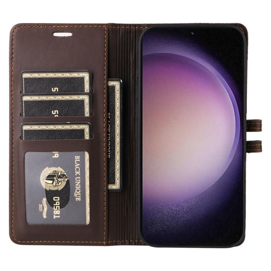 Samsung Galaxy S23+ 5G Stitched Magnetic Buckle Leather Phone Case(Coffee)