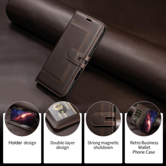 Samsung Galaxy S23+ 5G Stitched Magnetic Buckle Leather Phone Case(Coffee)