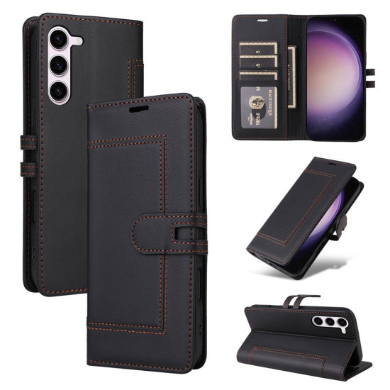 Samsung Galaxy S23+ 5G Stitched Magnetic Buckle Leather Phone Case(Black)