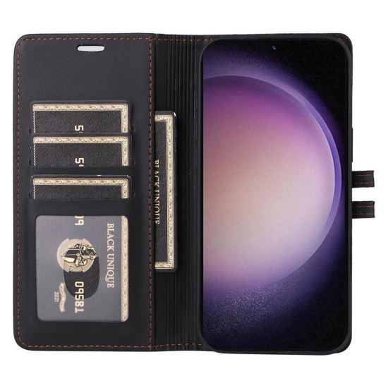 Samsung Galaxy S23+ 5G Stitched Magnetic Buckle Leather Phone Case(Black)