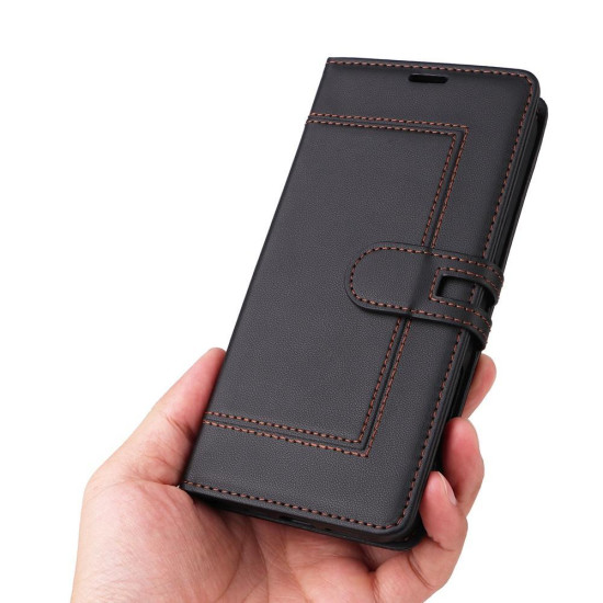 Samsung Galaxy S23+ 5G Stitched Magnetic Buckle Leather Phone Case(Black)
