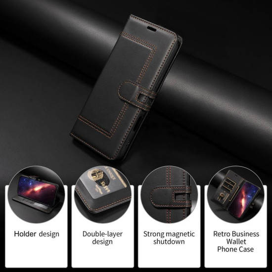 Samsung Galaxy S23+ 5G Stitched Magnetic Buckle Leather Phone Case(Black)