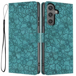 For Samsung Galaxy S24+ 5G Cherry Blossoms Embossed Leather Phone Case(Green)
