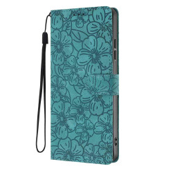 For Samsung Galaxy S24+ 5G Cherry Blossoms Embossed Leather Phone Case(Green)
