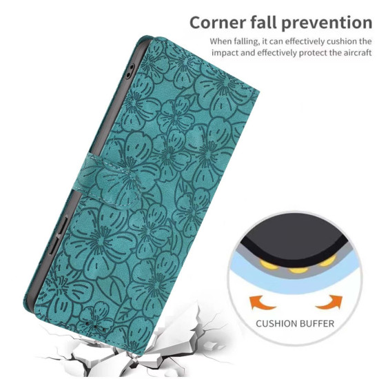 For Samsung Galaxy S24+ 5G Cherry Blossoms Embossed Leather Phone Case(Green)