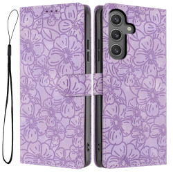 For Samsung Galaxy S24+ 5G Cherry Blossoms Embossed Leather Phone Case(Purple)