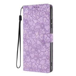 For Samsung Galaxy S24+ 5G Cherry Blossoms Embossed Leather Phone Case(Purple)
