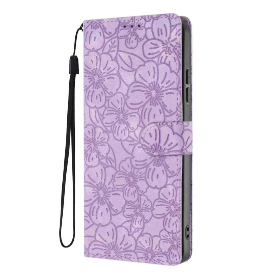 For Samsung Galaxy S24+ 5G Cherry Blossoms Embossed Leather Phone Case(Purple)