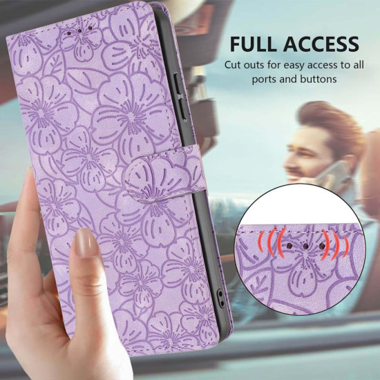 For Samsung Galaxy S24+ 5G Cherry Blossoms Embossed Leather Phone Case(Purple)