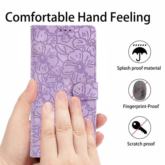 For Samsung Galaxy S24+ 5G Cherry Blossoms Embossed Leather Phone Case(Purple)