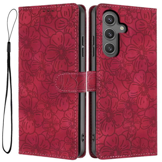 For Samsung Galaxy S24+ 5G Cherry Blossoms Embossed Leather Phone Case(Red)