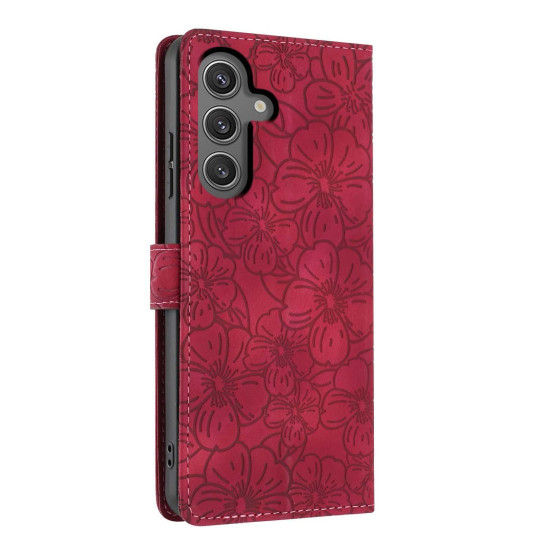 For Samsung Galaxy S24+ 5G Cherry Blossoms Embossed Leather Phone Case(Red)