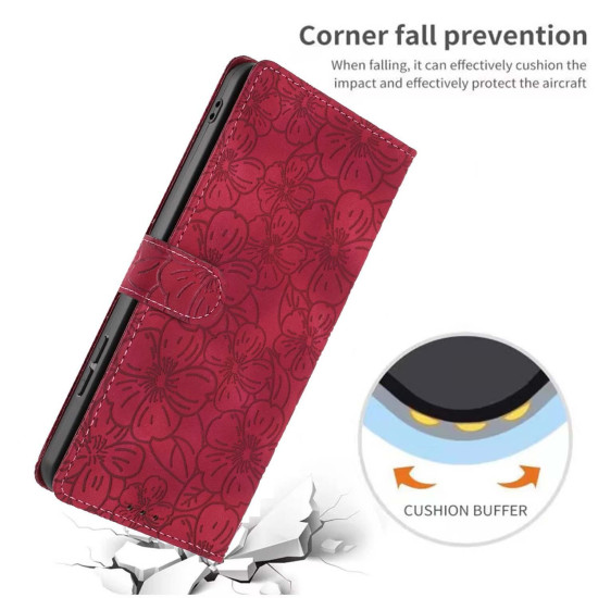 For Samsung Galaxy S24+ 5G Cherry Blossoms Embossed Leather Phone Case(Red)
