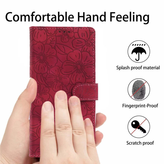 For Samsung Galaxy S24+ 5G Cherry Blossoms Embossed Leather Phone Case(Red)