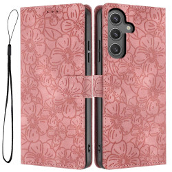 For Samsung Galaxy S24+ 5G Cherry Blossoms Embossed Leather Phone Case(Pink)