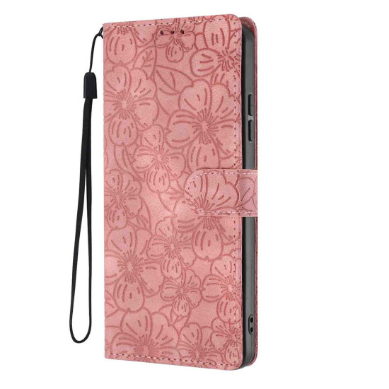 For Samsung Galaxy S24+ 5G Cherry Blossoms Embossed Leather Phone Case(Pink)