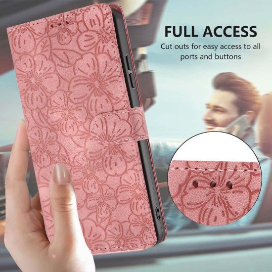 For Samsung Galaxy S24+ 5G Cherry Blossoms Embossed Leather Phone Case(Pink)