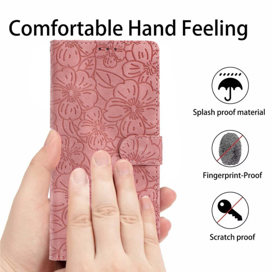 For Samsung Galaxy S24+ 5G Cherry Blossoms Embossed Leather Phone Case(Pink)