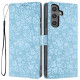 For Samsung Galaxy S24+ 5G Cherry Blossoms Embossed Leather Phone Case(Light Blue)
