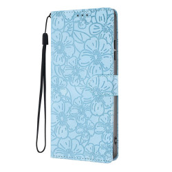 For Samsung Galaxy S24+ 5G Cherry Blossoms Embossed Leather Phone Case(Light Blue)