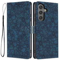 For Samsung Galaxy S24+ 5G Cherry Blossoms Embossed Leather Phone Case(Dark Blue)