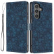 For Samsung Galaxy S24+ 5G Cherry Blossoms Embossed Leather Phone Case(Dark Blue)