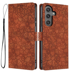 For Samsung Galaxy S24+ 5G Cherry Blossoms Embossed Leather Phone Case(Brown)