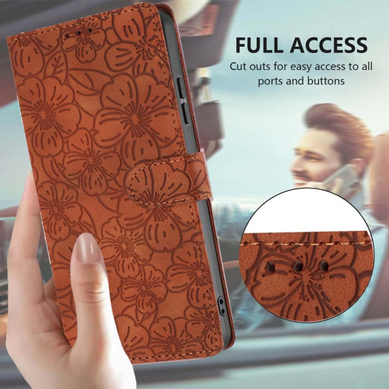 For Samsung Galaxy S24+ 5G Cherry Blossoms Embossed Leather Phone Case(Brown)