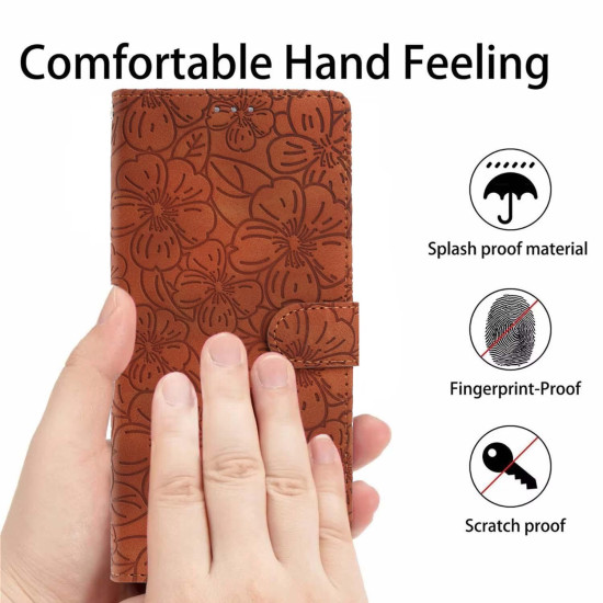 For Samsung Galaxy S24+ 5G Cherry Blossoms Embossed Leather Phone Case(Brown)