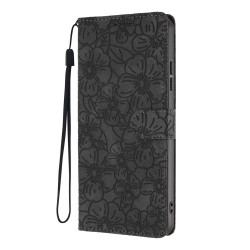 For Samsung Galaxy S24+ 5G Cherry Blossoms Embossed Leather Phone Case(Black)