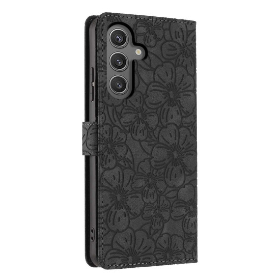 For Samsung Galaxy S24+ 5G Cherry Blossoms Embossed Leather Phone Case(Black)