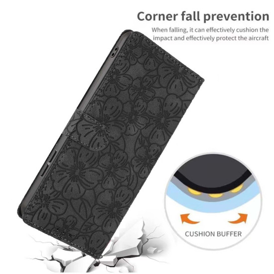 For Samsung Galaxy S24+ 5G Cherry Blossoms Embossed Leather Phone Case(Black)