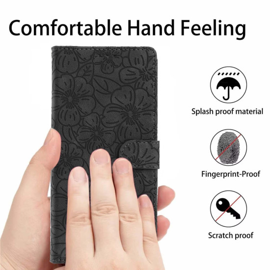 For Samsung Galaxy S24+ 5G Cherry Blossoms Embossed Leather Phone Case(Black)