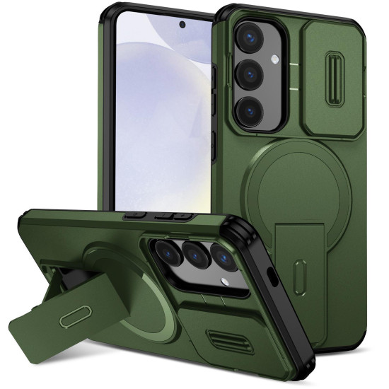 For Samsung Galaxy S24+ 5G Sliding Camshield MagSafe Holder Phone Case(Green)