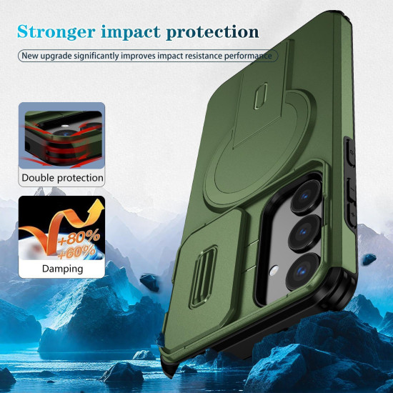 For Samsung Galaxy S24+ 5G Sliding Camshield MagSafe Holder Phone Case(Green)