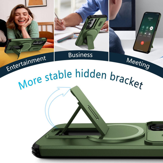 For Samsung Galaxy S24+ 5G Sliding Camshield MagSafe Holder Phone Case(Green)