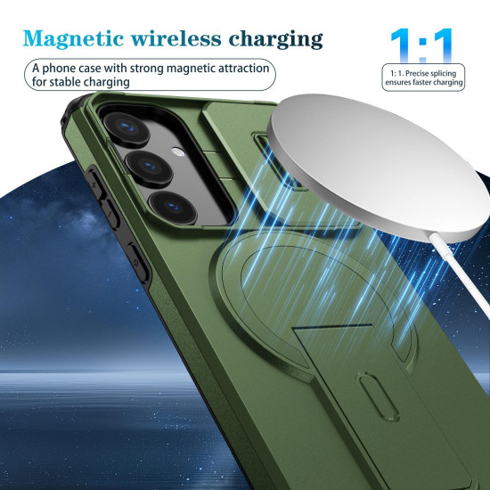 For Samsung Galaxy S24+ 5G Sliding Camshield MagSafe Holder Phone Case(Green)