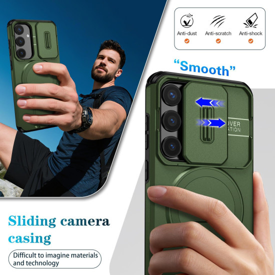 For Samsung Galaxy S24+ 5G Sliding Camshield MagSafe Holder Phone Case(Green)