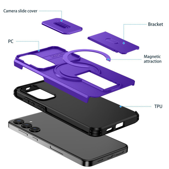 For Samsung Galaxy S24+ 5G Sliding Camshield MagSafe Holder Phone Case(Purple)