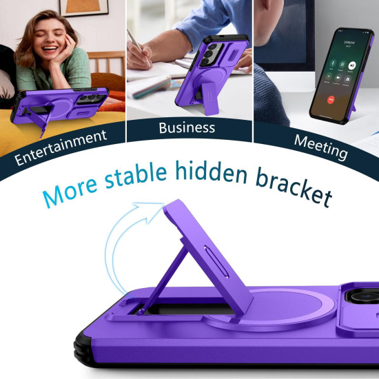 For Samsung Galaxy S24+ 5G Sliding Camshield MagSafe Holder Phone Case(Purple)