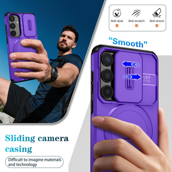 For Samsung Galaxy S24+ 5G Sliding Camshield MagSafe Holder Phone Case(Purple)