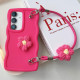 For Samsung Galaxy S24+ 5G Plush Flower Wavy TPU Phone Case with Lanyard(Rose Red)