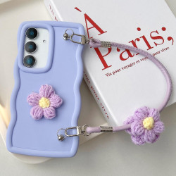 For Samsung Galaxy S24+ 5G Plush Flower Wavy TPU Phone Case with Lanyard(Light Purple)