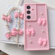 For Samsung Galaxy S24+ 5G Soft Silicone 3D Bowknot Pearl Phone Case with Beaded Wrist Strap(Pink)