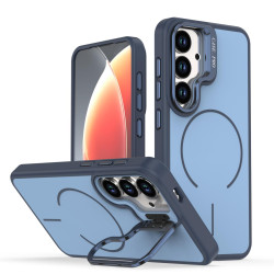 For Samsung Galaxy S23 5G Bright Color Contrast Skin-feel Camera Bracket Magsafe Phone Case(Blue)