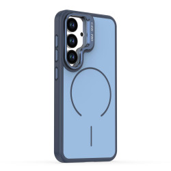 For Samsung Galaxy S23 5G Bright Color Contrast Skin-feel Camera Bracket Magsafe Phone Case(Blue)