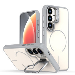 For Samsung Galaxy S23 5G Bright Color Contrast Skin-feel Camera Bracket Magsafe Phone Case(Grey)