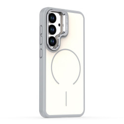 For Samsung Galaxy S23 5G Bright Color Contrast Skin-feel Camera Bracket Magsafe Phone Case(Grey)