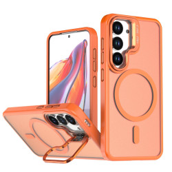 For Samsung Galaxy S23 5G Bright Color Frosted Skin-feel Camera Bracket Magsafe Phone Case(Orange)